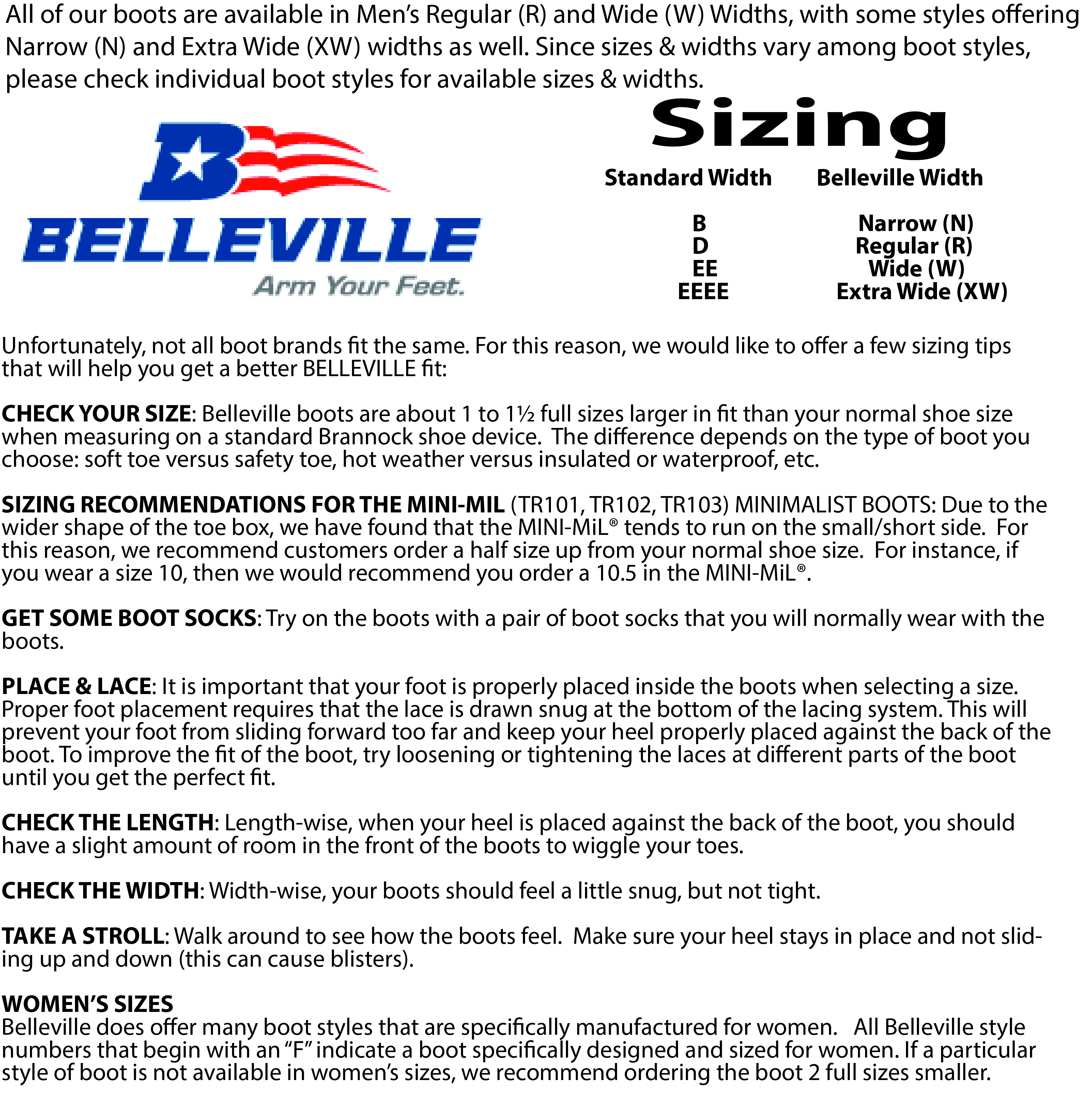 Belleville Boots Size Chart