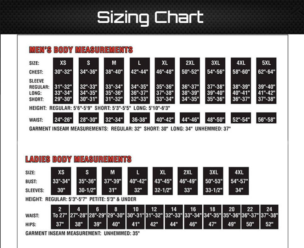 Tru Spec Size Chart